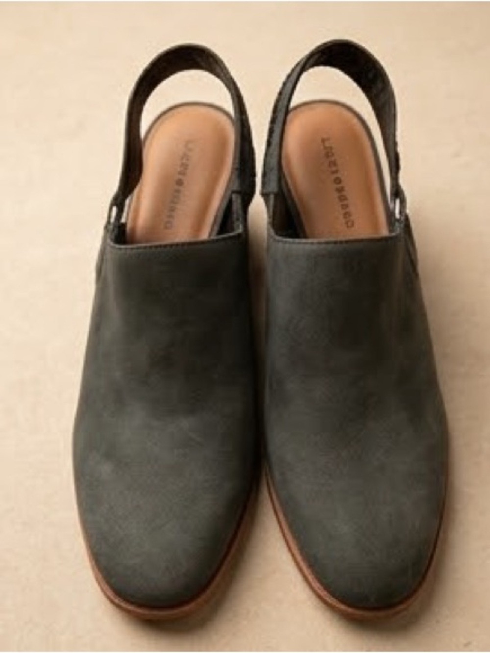 New Dark Gray Suede Slingback Block Heel Mules